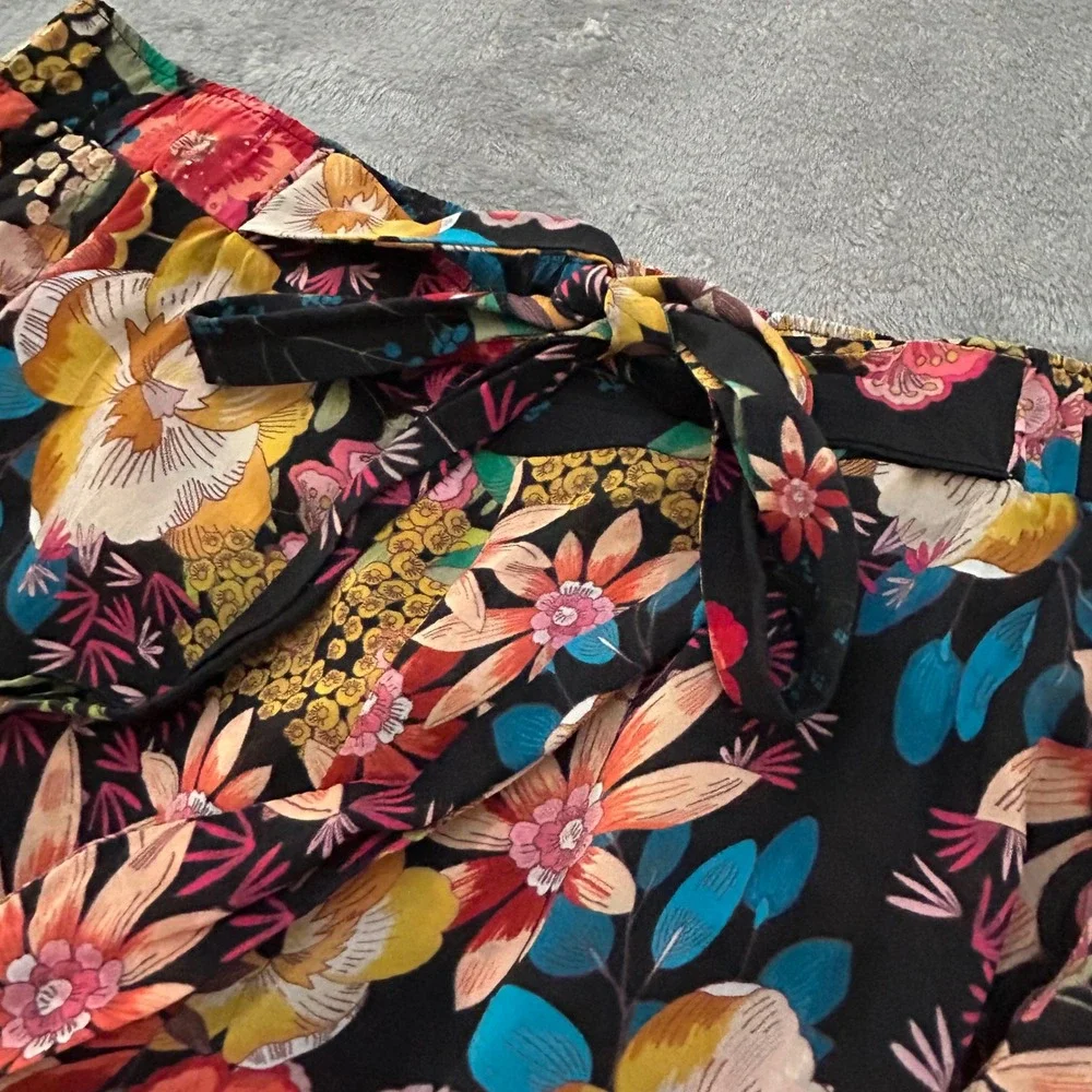 Johnny Was Womens L Floral Wide Leg Pants Open Side Scalloped Hem Boho - Picture 5 of 12